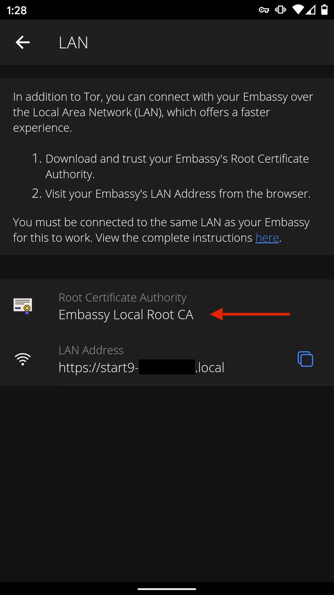 Setup app advanced menu