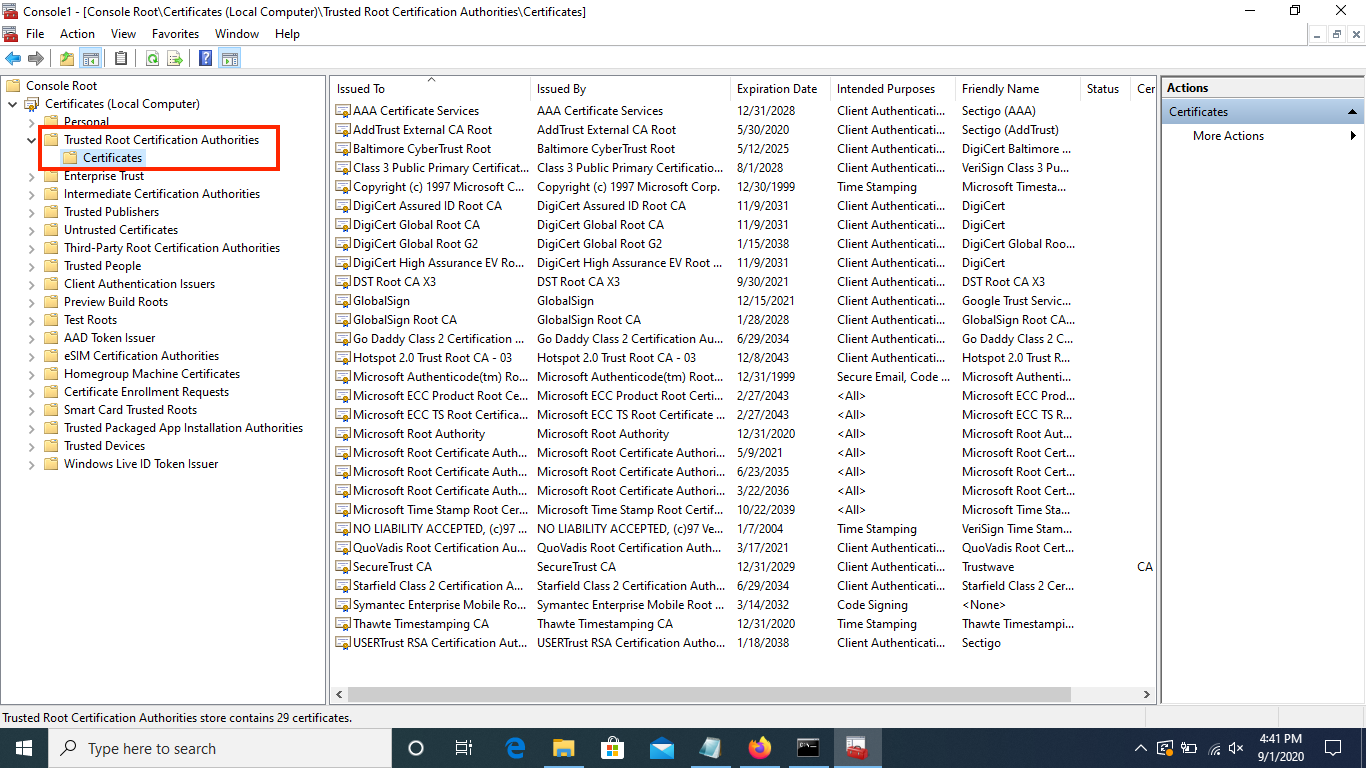 Certificates in Management Console
